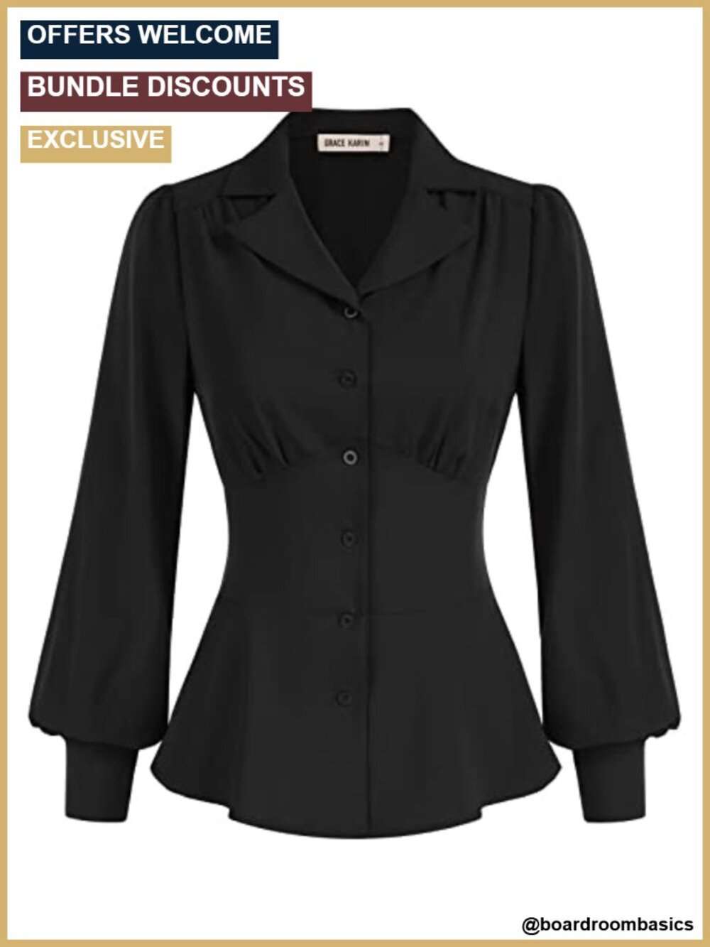 Women's Long Sleeve Button Down Peplum Blouse Dressy Top